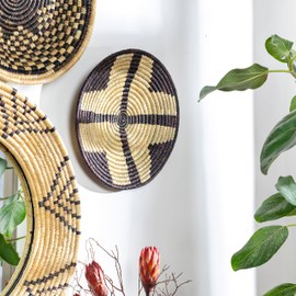 Artistic Weavers Maribelle Boho Hand Woven Grass Basket Wall Art, 12 inch, Black Cross