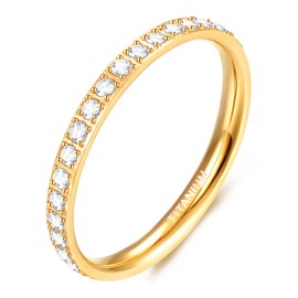 TIGRADE 2mm Women Titanium Eternity Ring Cubic Zirconia Anniversary Wedding Engagement Band Size 3-13, Gold, Size 8