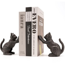 Sujetadores de Libros Decorativos Ambipolar Cat, Extremos de Libros únicos de Carga Pesada para Escritorio de Oficina, decoración Vintage Antigua en Negro para el hogar, decoración de Estante