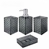 Bathroom Accessory Set, Grid Pattern 4 Pcs Plastic Bathroom Set