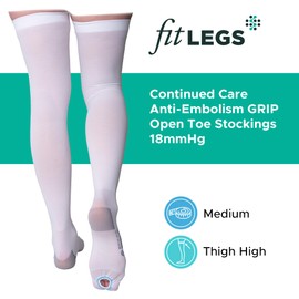 FitLegs - Open-Toe Compression Stocking - 18mmHg AES DVT Prevention - Thigh High, Small, White