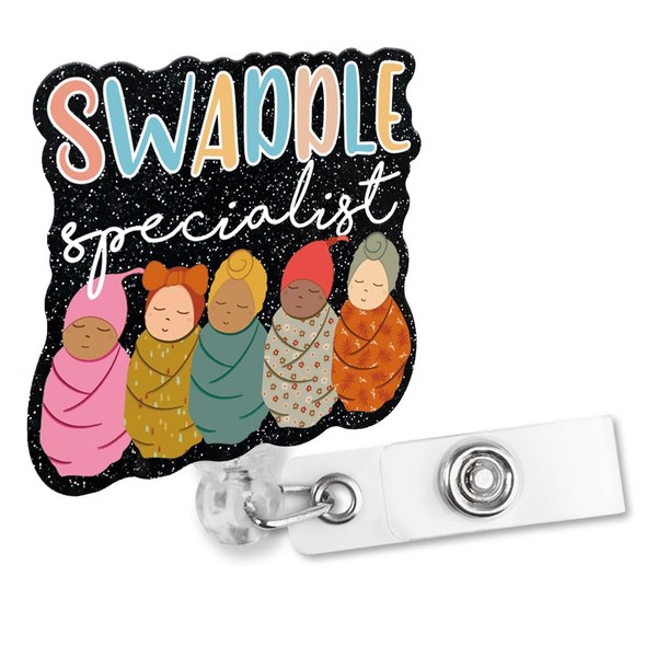 Sixrip Swaddle Specialist Retractable Glitter Black Badge Reel with Alligator