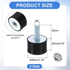 uxcell M8 Rubber Mounts, 2Pcs 30x20mm(DxH) Rubber Cylindrical Anti Vibration Isolator Shock Absorber with Lock Nut for Car Bobbin Generator Air Compressors