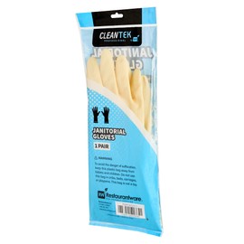 Restaurantware-Clean Tek Professional 22 Mil Extra Large Cleaning Gloves, 1 Pair Of Long Cuff Gloves - No-Slip Grip, No-Powder, Yellow Latex Handwear For Kitchen Cleaning, Ideal For Washing Dishes