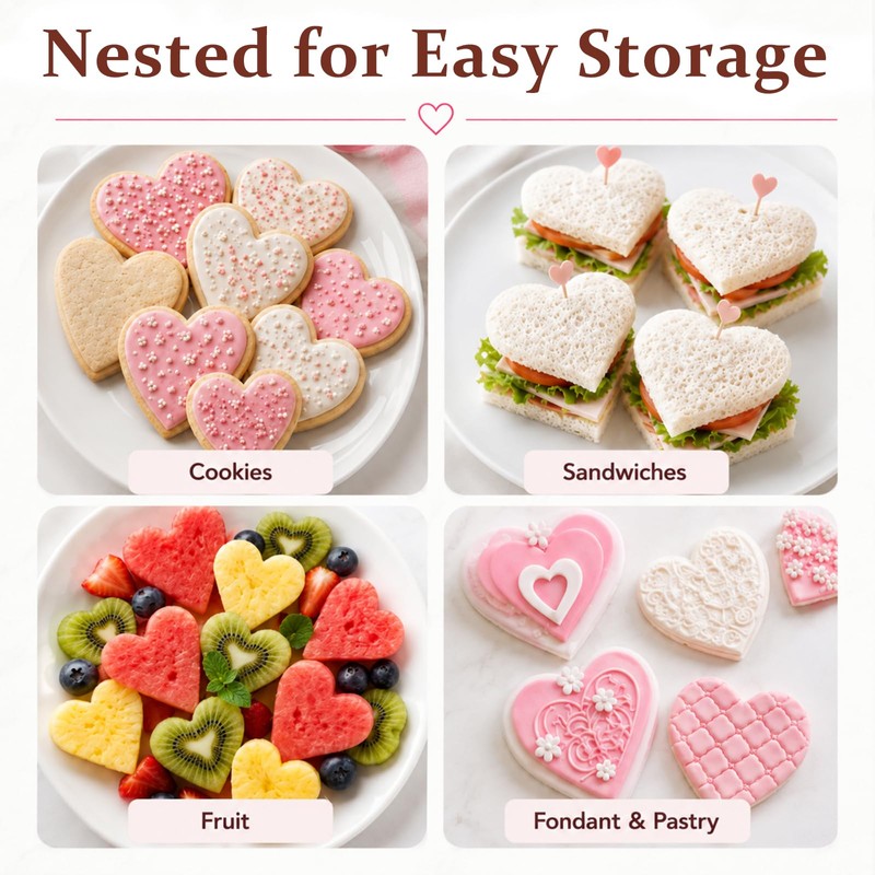 10-Piece Stainless Steel Heart Cookie Cutter Set for Baking, Holiday