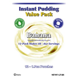 GramZero Banana Sugar Free Pudding Mix 12-Pack, Great For Nutrition Club Meal Replacement Shakes, Low Calorie Dessert, Stevia Sweetened