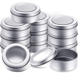 2 Ounce Metal Tin Cans Round Empty Container Cans with Clear Screw Lid for Kitchen, Office, Candles, Candies (12 Packs)