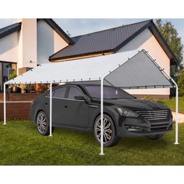 10'X20' Upgraded Heavy Duty Carport Canopy for Car, Outdoor Garage Boat Shelter w/6 Steel Legs and 3 Reinforced Steel Cables, Waterproof Tear-Proof and Anti-UV Panels Sunshine for Party, Wedding