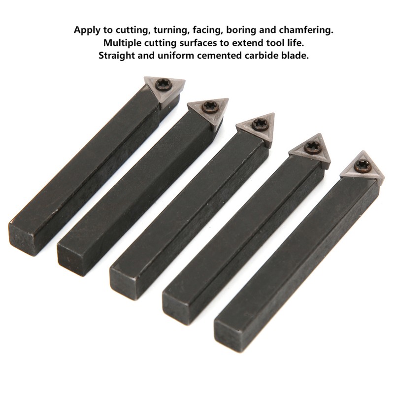 5Pcs 1/4in Indexable Turning Tool Set Cemented Carbide Machining Lathes