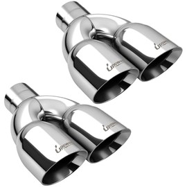 Upower Paquete de 2 puntas de escape dobles para tubo de escape, entrada de 2.5 pulgadas, salida de 3.5 pulgadas, 9.5 pulgadas de largo, punta de escape de acero inoxidable pulido para automóvil y