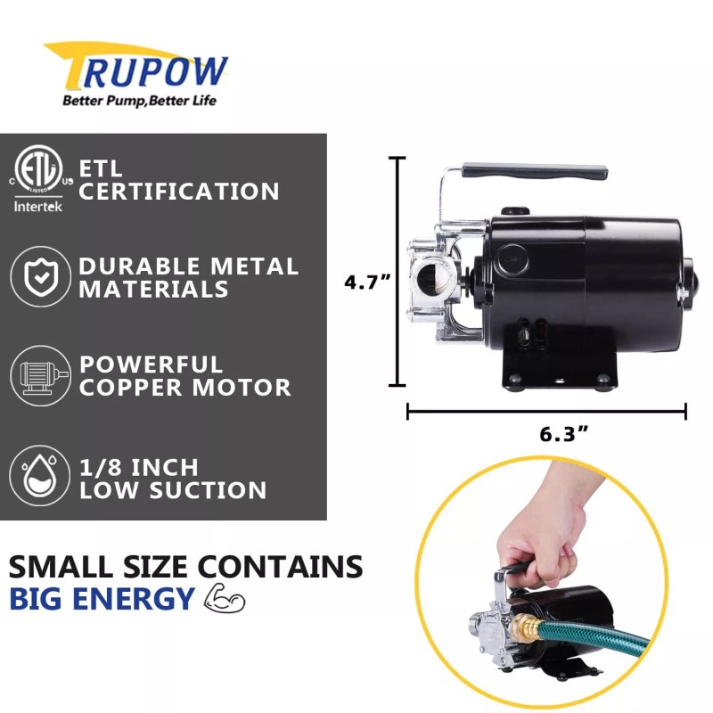 TRUPOW Water Transfer Pump, 115V 330GPH Self-Priming Utility Pump, 1/10