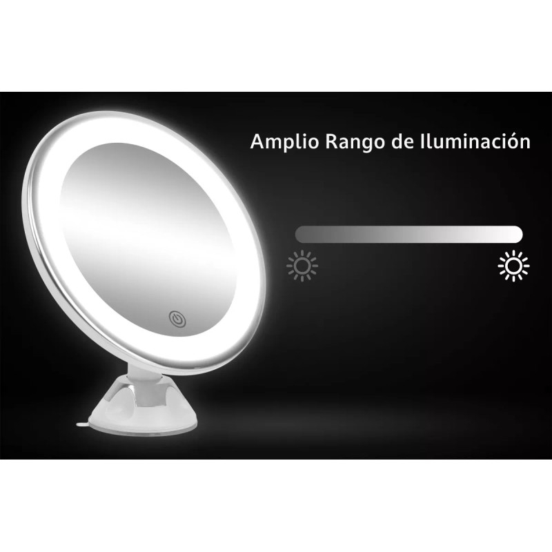 Maquillali Espejo 3-color Led 10x Aumento Base Ventosa 360°