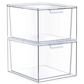 Sorbus Stackable Acrylic Drawers - Clear Make Up Organizers for Vanity - 2 Plastic Storage Bins for Room Decor, Bathroom Organization and Storage, Office Supplies, Makeup Drawer Organizer, Undersink