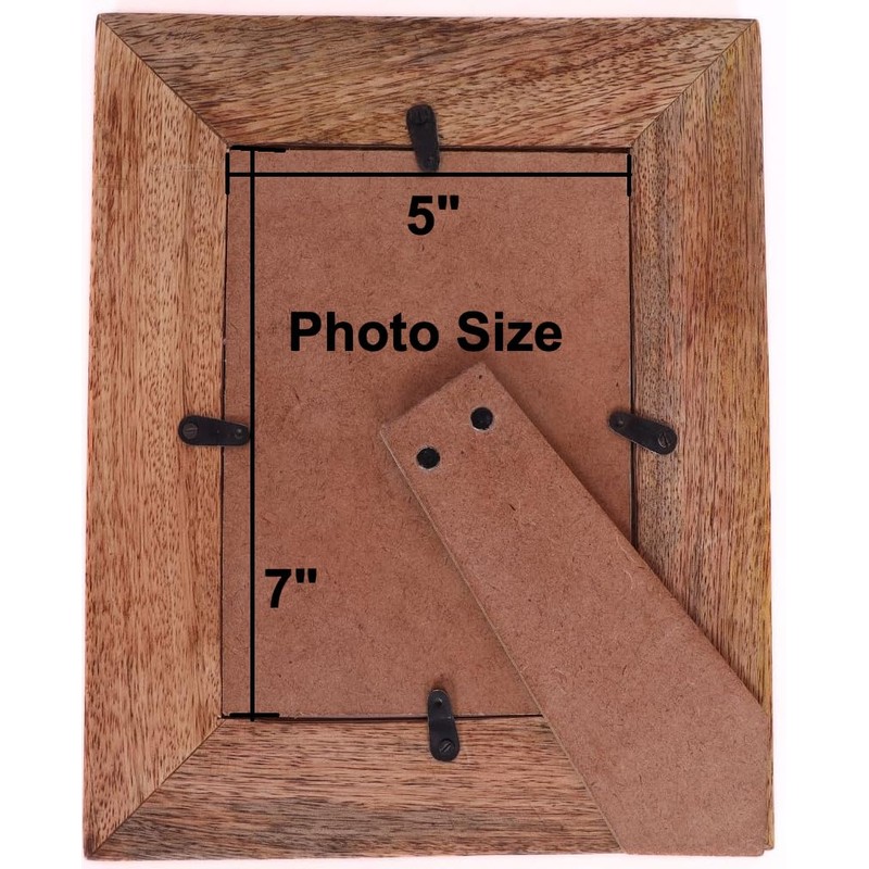 indoStrides Hand Carved Mango Wood 5x7 Picture Frame with Real