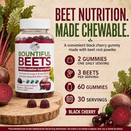Country Farms Bountiful Beets Gummies, Circulation Superfood, Promotes Energy and Endurance, 30 Servings, White, 60 Count