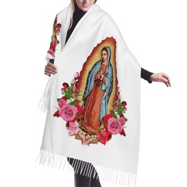 VAGTOFKQ Virgin Mary Soft Warm Pashmina Scarf Tassel Scarves, Large Shawls And Wraps, Lightweight Scarfs For Women. (Style 1)