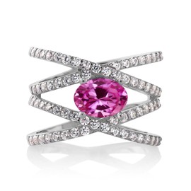 Gem Stone King 8X6MM Oval Gemstone Birthstone Criss Cross Engagement Ring For Women | 925 Sterling Silver | Fine Jewelry Gifts for Her Mom Women Wife | Available In Size 5, 6, 7, 8, 9