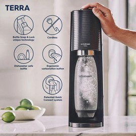 SodaStream - Terra Soda Streaming Machine - STARTER KIT - Sparkling Water Maker with CO2 & Bubly Drop - Eco-Friendly, No Batteries Needed - Black