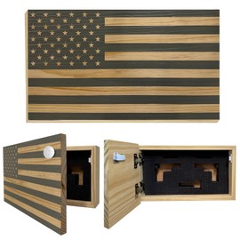 American Flag Hidden Gun Safe - Quick Access Hidden Gun Shelf - Concealment Shelf with Magnetic Lock - Wall Gun Safe for Secure Firearm Storage - Handcrafted In USA by Bellewood Designs (Gray)
