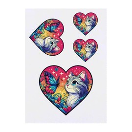 4 x 'Anime Cat With Butterfly' Temporary Tattoos - Water Resistant, Skin-Safe, Non-Toxic Transfers, Mixed Sizes (TO00079822)