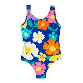 Traje de baño de una pieza para niñas, traje de baño para niños pequeños, lindo traje de baño de secado rápido, rayas con volantes, talla 2-10T, Flor azul marino, 3 Años/4 Años