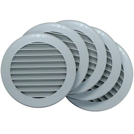 5 Pack - 4'' Inch / 100 mm Plastic Vent Cover Grey - Round Soffit Vent - Exhaust Ventilation Louver - Air Inlet Grille Cover - Built-in Screen Mesh - HVAC Ventilation