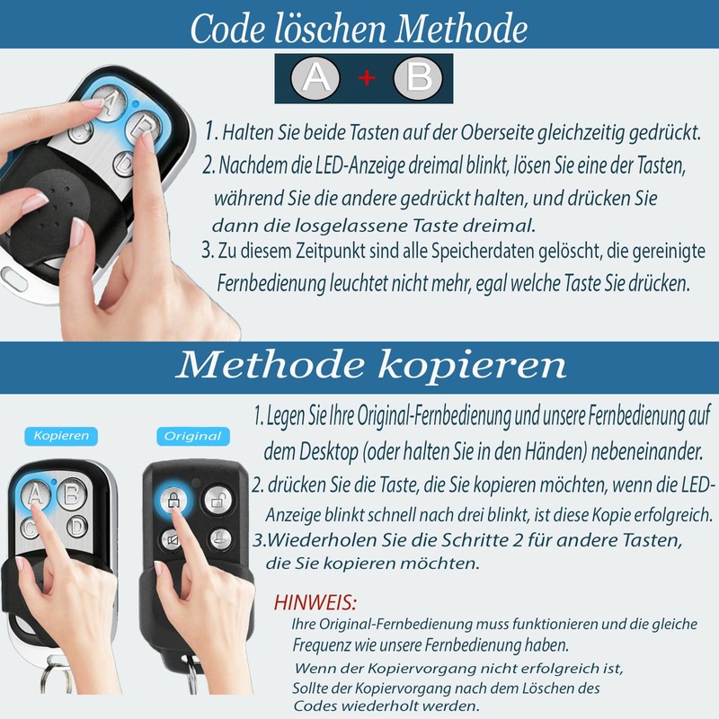 3pcs 433MHz Remote Control Cloning Remote Control Garage Door