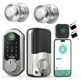 WiFi Smart Lock Knob Set, Hornbill Keypad Deadbolt Lock with Digtal Code Fingerprint Fobs Remote Control, Compatible with Alexa for Home, Apartments, Airbnb