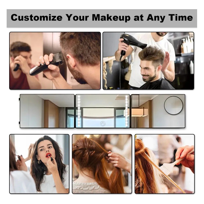 Espejo Tríptico 360 Grados Para Corte De Pelo Estilo Negro