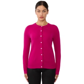 JENNIE LIU Women's 100% Cashmere Button Front Long Sleeve Crewneck Cardigan Sweater