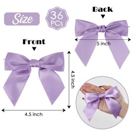 AIMUDI Lavender Satin Ribbon Twist Tie Bows for Treat Bags 4.5" Pre-Tied Lilac Bows for Christmas Tree Light Purple Ribbon Bows for Crafts Premade Bows for Gift Wrap Baby Shower Wedding Decor - 36 PCs