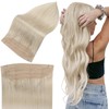 Full Shine Secret Headband Wire in Hair Extension 18 Inch Color 60 Platinum Blonde Fish Line Extensions Real Human Hair 80 Gram Undectable Invisible Human Hair