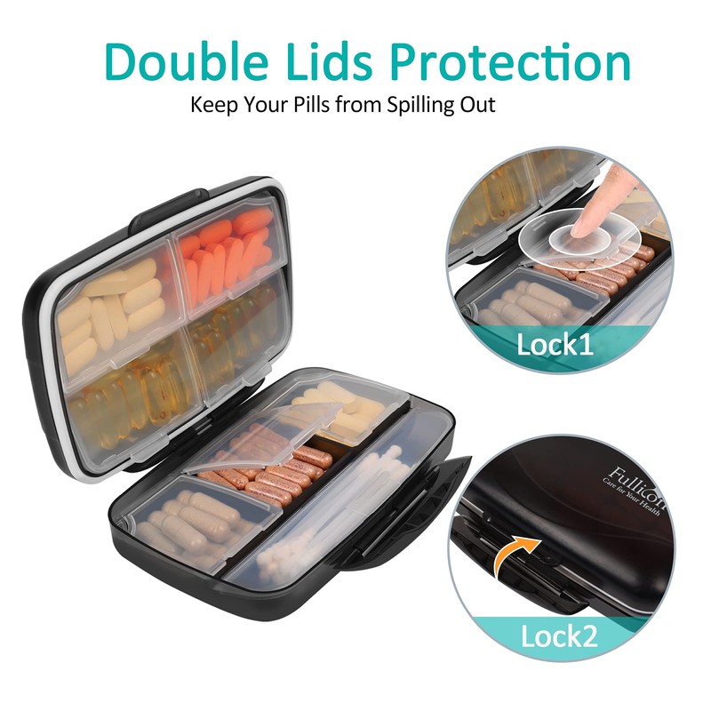 Travel Pill Organizer Large Portable Moisture Proof Vitamin Case, Fullicon