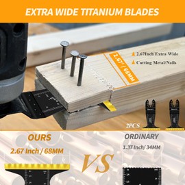 65PCS Oscillating Tool Blades for Metal Wood Cutting, Extra Wide & Long Titanium, Japanese Teeth Saw Blades Compatible with Dewalt, Dremel, Milwaukee, Multitool Blades Cuts Wood, Nails, Drywall