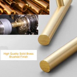 QogriSun 2-Pack Solid Brass T Bar Cabinet Handles, 3-3/4-Inch Hole Center, Copper Kitchen Hardware, Drawer Dresser Cupboard Pulls, 5.9-Inch Total Length, Brushed Finish