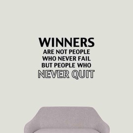 Winners Never Quit Gym Inspirational Quote Vinyl Wall Sticker Fitness Workout Motivational Saying Decal Lettering Art Decorations for Home Sports Training Exercise Room Decor fgm46