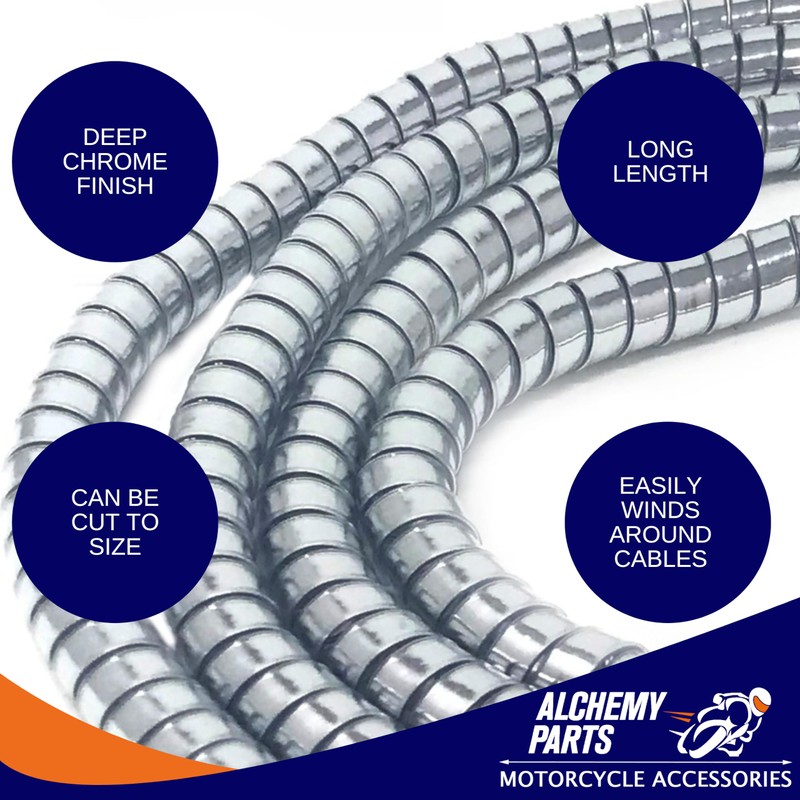 Motorcycle Protective Chrome Spiral Wrap for Cable Wire Tidy Hose