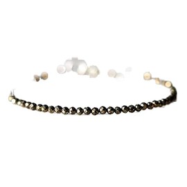 LKBEADS Unisex Black Pyrite 3mm Round Faceted Beads Adjustable Stacking Bracelet with 925 Sterling Silver - Silver Plated Clasp