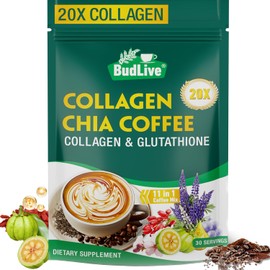 20X Collagen Chia Coffee, 11 in 1 Shape Coffee Mix with Collagen & Chia Seeds, Goji Berry, Supports Hair, Skin & Nails, Boost Beauty & Engergy, Sugar Free, Vegan, Gluten-Free, 30 Servings