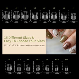 Venares Ballerina Nail Tips, Short, Pack of 120 Full Cover Nail Tips for Gel Nails, 12 Sizes, Soft Gel Tips, Nails for Sticking with Glue, Files, Nail Buffers, Cuticle Pusher, Gel Press on Nails