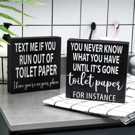 Jetec 2 Pieces Funny Farmhouse Bathroom Signs Black Wooden Rustic Box Signs Decor Bathroom Wall Art Toilet Paper Quotes for Home Guest Restroom Toilet Wall Shelf Decoration, 6 x 6 Inch