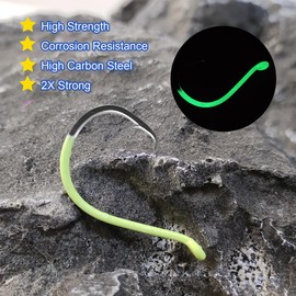 Eupheng Glow in Dark Circle Hooks 2X Strong Offset Freshwater Saltwater, Catfish Bass Trout, Pack of 10, Available in 8 Sizes (#4 to 5/0) Luminous Circle Hooks