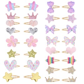 16 Pairs Kids Hair Clips Sparkly Snap Hair Clips Assorted Colourful Barrettes for Girls, Flower, Star, Crown, Heart, Butterfly Hair Pins for Toddlers, Little Girls, Birthday Party Accessories