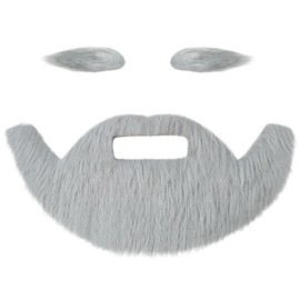 FR Self-Adhesive Fake Mustache and Eyebrows Combo | Natural Looking Fake Beard for Costume, Cosplay & Parties (White)