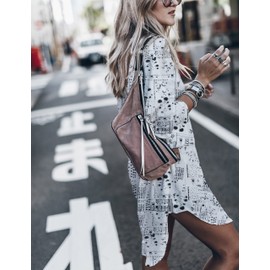 Women’s Swimsuit Cover up,Silky Button Down Shirt Midi Dress Kimono,Summer Bathing Suit Beach Coverups for Women (Black Plants, Large)