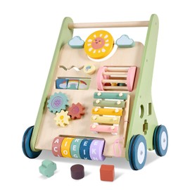 Baby Push Walker, Wooden Baby Walker with Wheels, Montessori Push Walker for Babies 6-12 Months, Push Walking Toys for Boys&Girls 1 Year Old, Christmas Birthday Gifts for Toddler