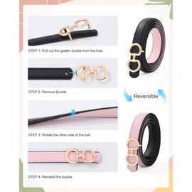 Monopa Skinny Reversible Belt for Girls - Kids Leather Belt Toddler Girl Belt for Dress Pants(Black&Pink,90cm)