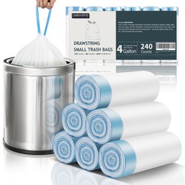 DMBWBRB 4 Gallon Drawstring Trash Bag | 240 Counts Bulk Pack | Leakproof Small Trash Bags | Unscented Small Garbage Bags | 15 Liter Mini Wastebasket can Liners for Bathroom Bedroom Office
