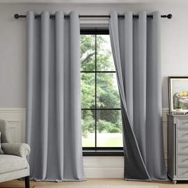 Fmfunctex Blackout Curtains for Bedroom Dark Grey Curtains 72 Inch Drop Geometric Weave Textured Eyelet Curtains for Living Room Thermal Insulated Window Curtain Drapes 2 Panels