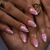24pcs Pink French Tip Press on Nails with Hibiscus Flowers